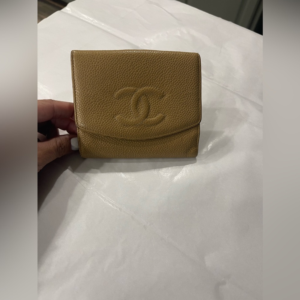 Chanel Tan Caviar Leather Bifold Wallet